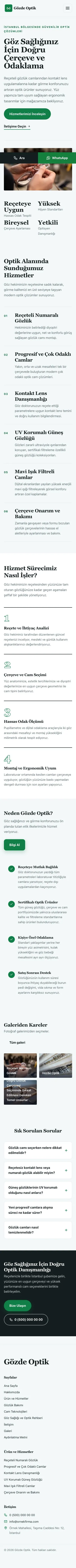 Editoryal Petrol Yeşil – Optik Web Sitesi mobil görünümü
