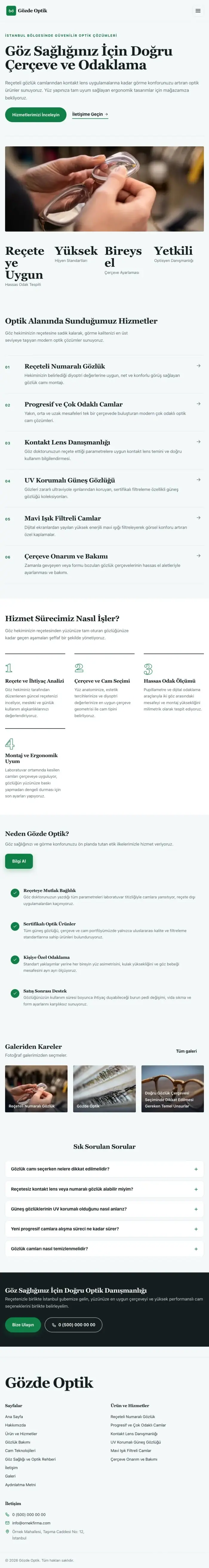 Editoryal Petrol Yeşil – Optik Web Sitesi tablet görünümü