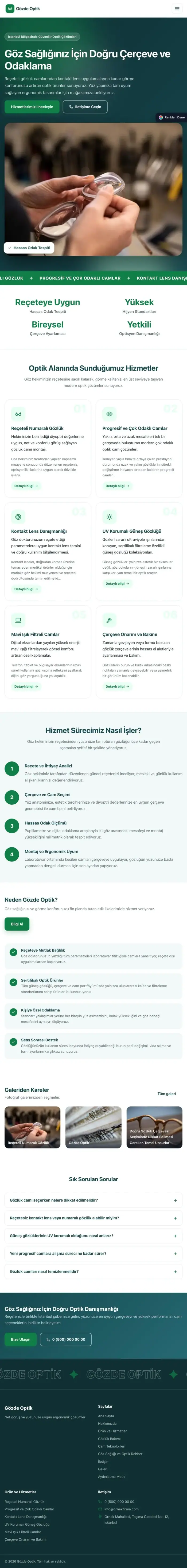 Hareketli Petrol Yeşil – Optik Web Sitesi tablet görünümü