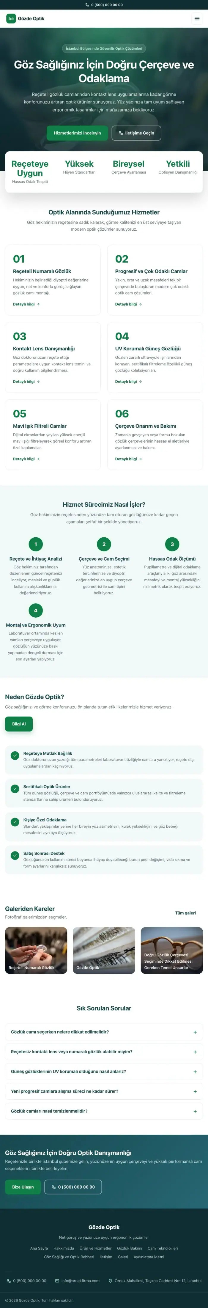 Merkez Petrol Yeşil – Optik Web Sitesi tablet görünümü