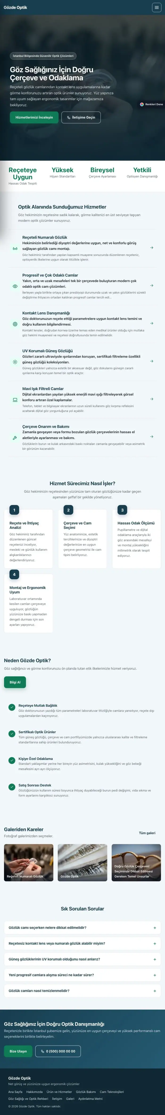 Sol Menü Mavi Turkuaz – Optik Web Sitesi tablet görünümü