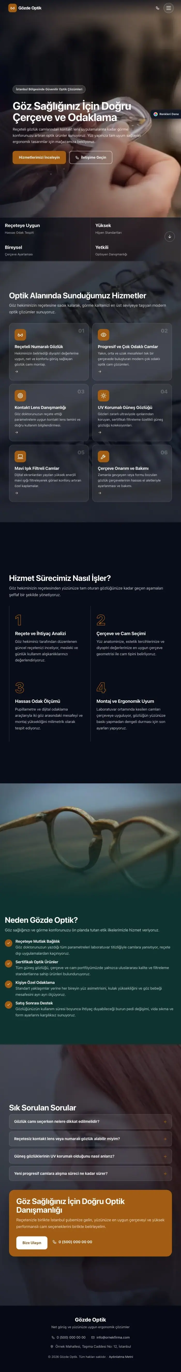 Tam Ekran Petrol Turuncu – Optik Web Sitesi tablet görünümü