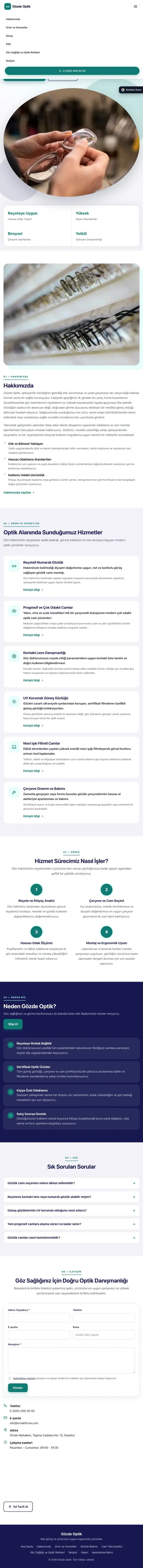 Tek Sayfa Lacivert Turkuaz – Optik Web Sitesi tablet görünümü