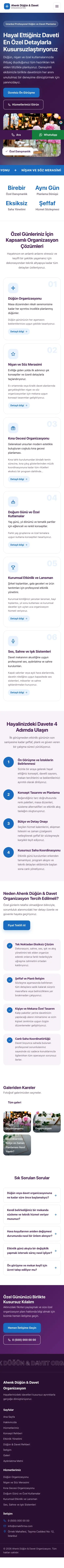 Hareketli Mor Mavi – Organizasyon ve Düğün Web Sitesi mobil görünümü