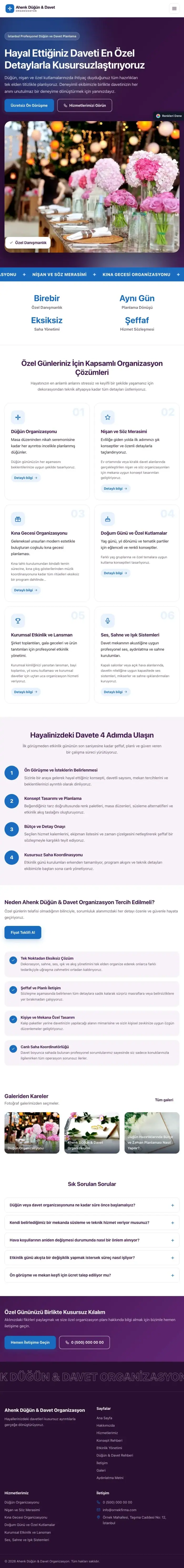 Hareketli Mor Mavi – Organizasyon ve Düğün Web Sitesi tablet görünümü