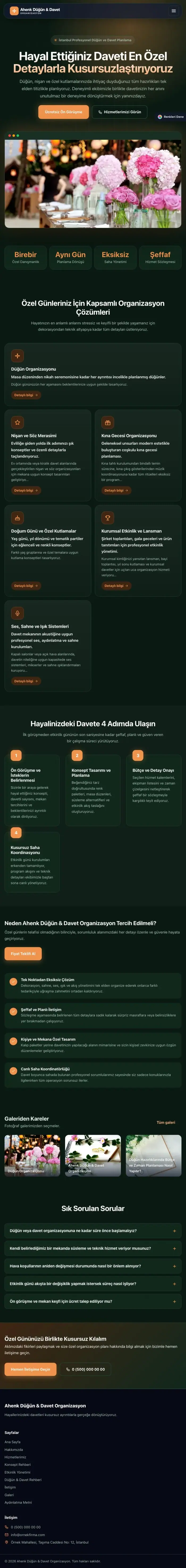 Koyu Modern Yeşil Turuncu – Organizasyon ve Düğün Web Sitesi tablet görünümü