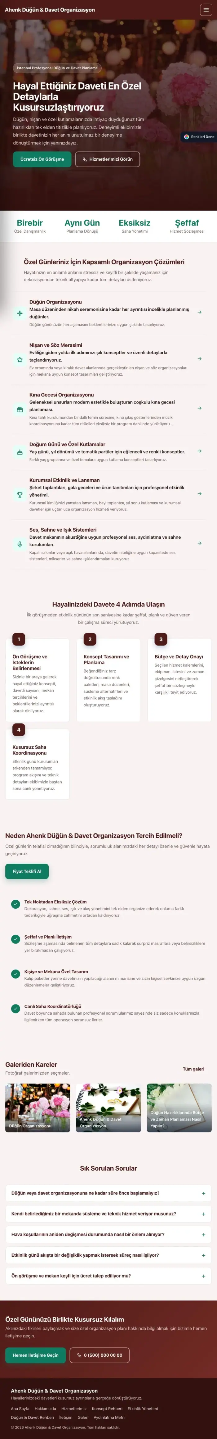 Sol Menü Bordo Turkuaz – Organizasyon ve Düğün Web Sitesi tablet görünümü