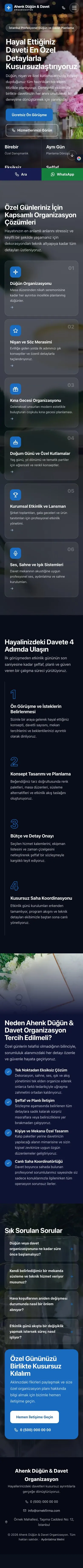 Tam Ekran Lacivert Mavi – Organizasyon ve Düğün Web Sitesi mobil görünümü