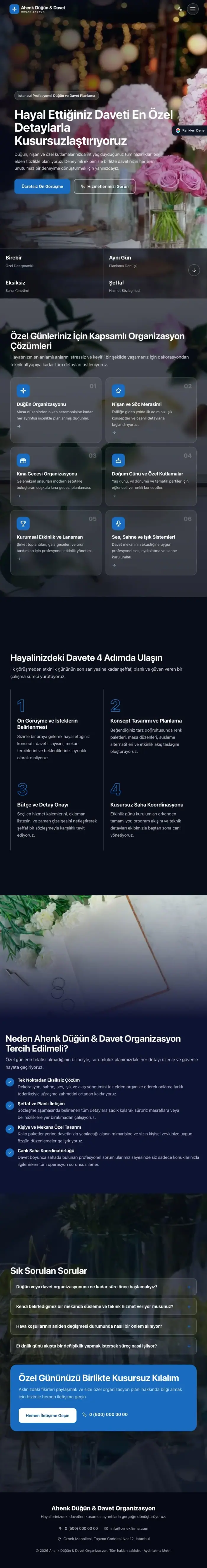 Tam Ekran Lacivert Mavi – Organizasyon ve Düğün Web Sitesi tablet görünümü