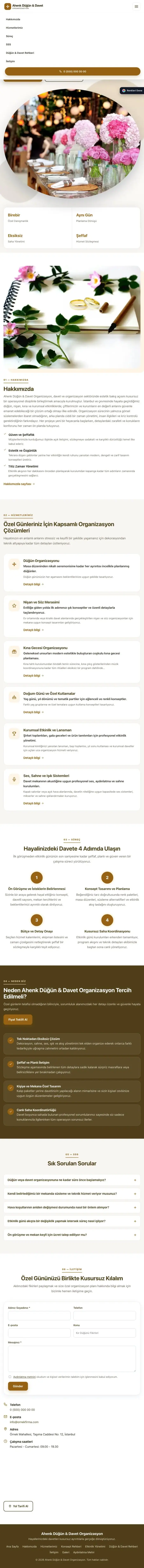 Tek Sayfa Kahve Turuncu – Organizasyon ve Düğün Web Sitesi tablet görünümü