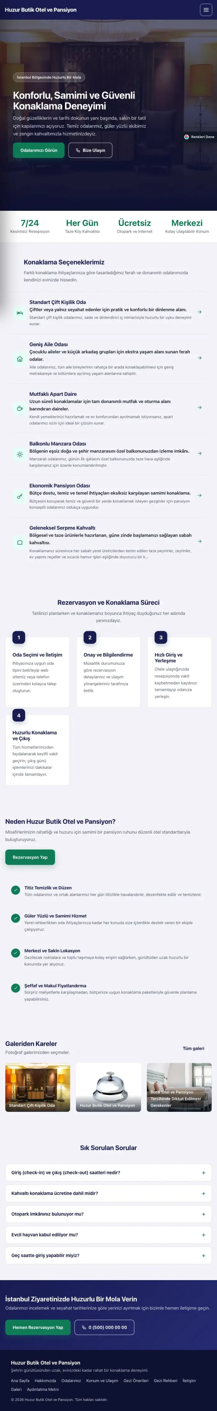 Sol Menü Lacivert Turkuaz – Otel ve Pansiyon Web Sitesi tablet görünümü