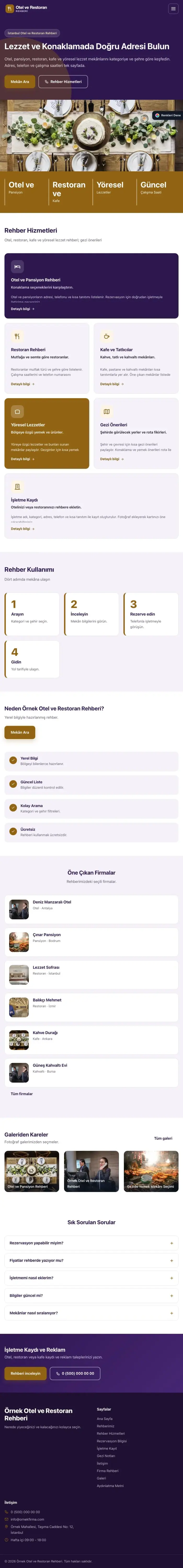 Blok Mor Turuncu – Otel ve Restoran Rehberi Web Sitesi tablet görünümü