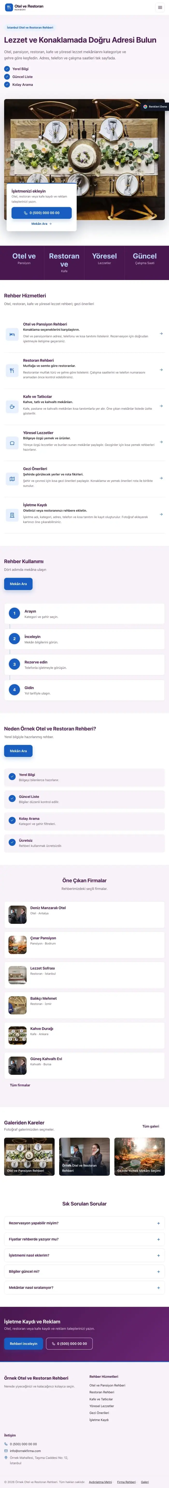 Bölünmüş Mor Mavi – Otel ve Restoran Rehberi Web Sitesi tablet görünümü
