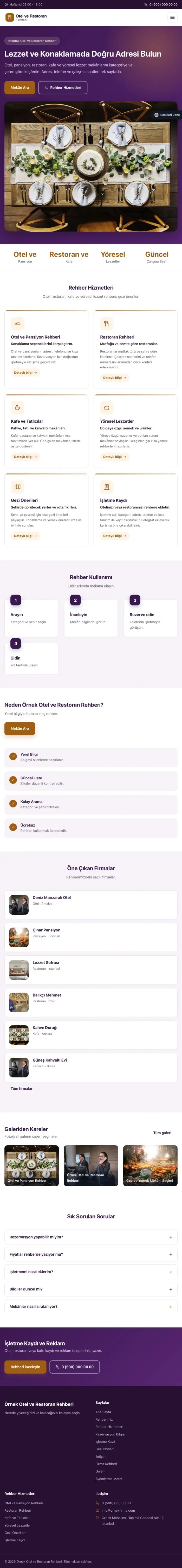 Klasik Mor Turuncu – Otel ve Restoran Rehberi Web Sitesi tablet görünümü