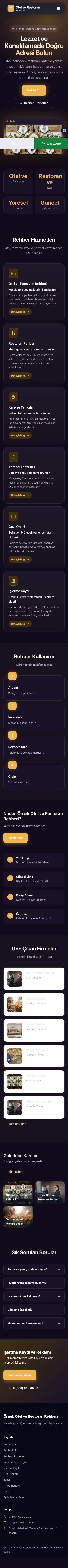 Koyu Modern Mor Turuncu – Otel ve Restoran Rehberi Web Sitesi mobil görünümü