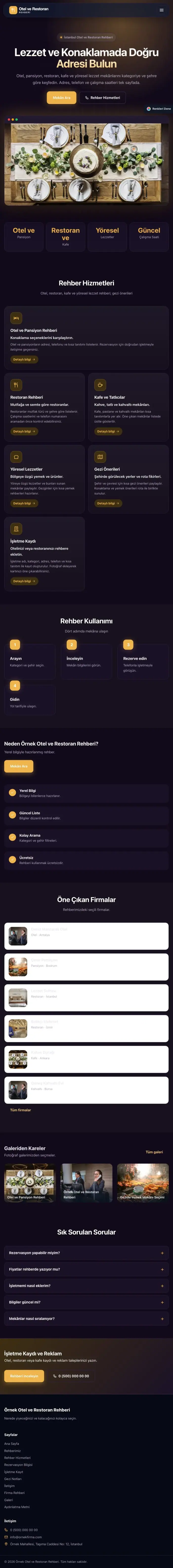 Koyu Modern Mor Turuncu – Otel ve Restoran Rehberi Web Sitesi tablet görünümü