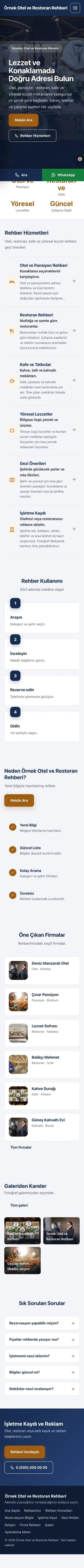 Sol Menü Mavi Turuncu – Otel ve Restoran Rehberi Web Sitesi mobil görünümü