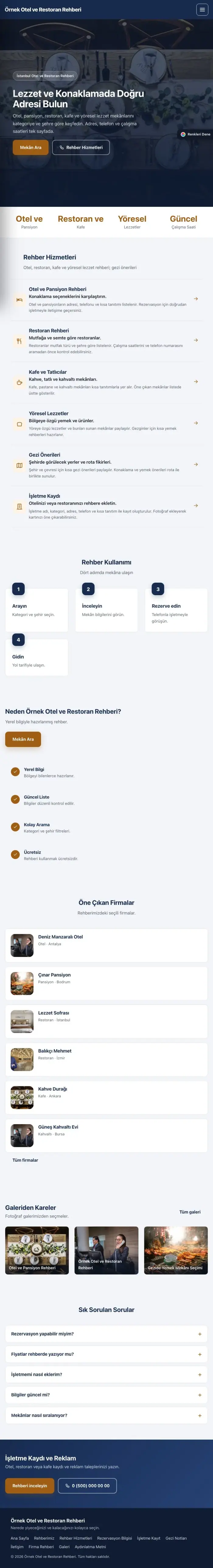 Sol Menü Mavi Turuncu – Otel ve Restoran Rehberi Web Sitesi tablet görünümü
