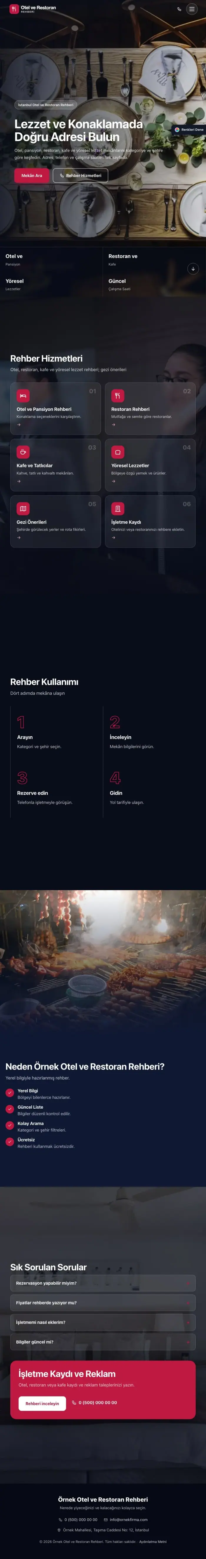 Tam Ekran Lacivert Kırmızı – Otel ve Restoran Rehberi Web Sitesi tablet görünümü
