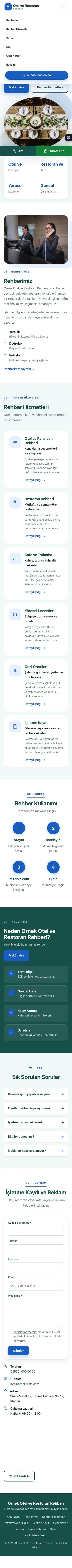 Tek Sayfa Tasarım – Otel ve Restoran Rehberi Web Sitesi mobil görünümü