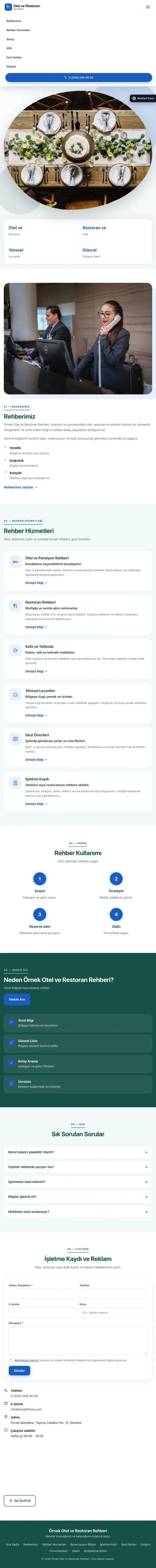 Tek Sayfa Tasarım – Otel ve Restoran Rehberi Web Sitesi tablet görünümü