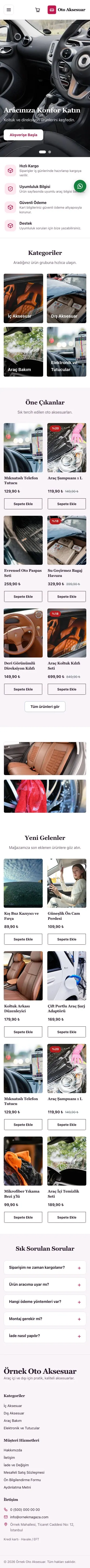 Butik Mor Pembe – Oto Aksesuar Mağazası E-ticaret Sitesi mobil görünümü