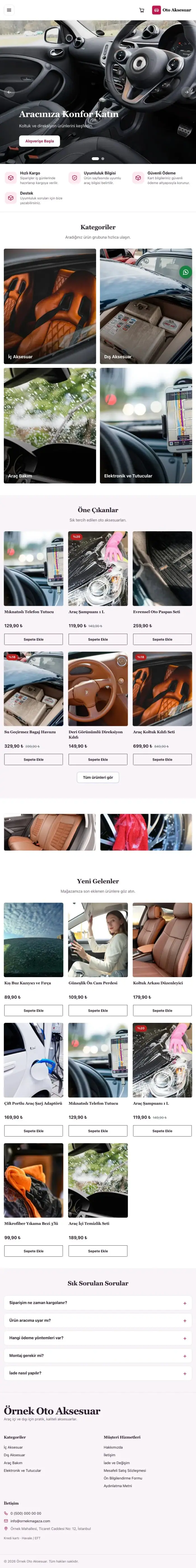 Butik Mor Pembe – Oto Aksesuar Mağazası E-ticaret Sitesi tablet görünümü