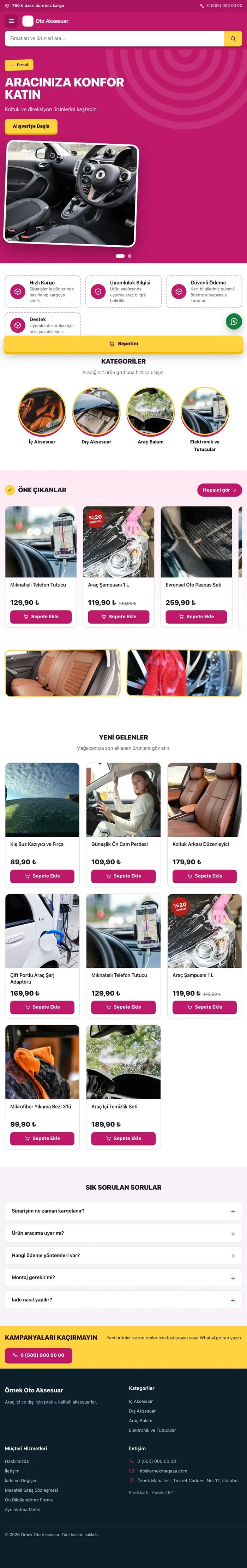 Kampanya Mor Pembe – Oto Aksesuar Mağazası E-ticaret Sitesi tablet görünümü