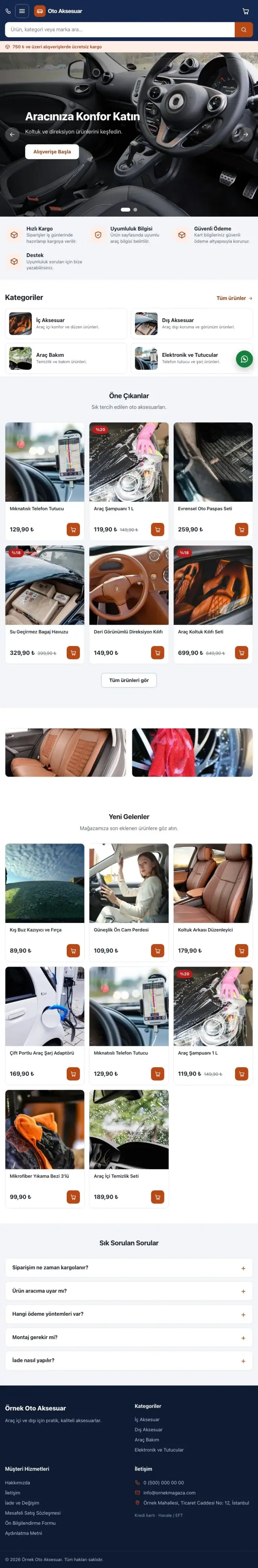 Market Mavi Turuncu – Oto Aksesuar Mağazası E-ticaret Sitesi tablet görünümü
