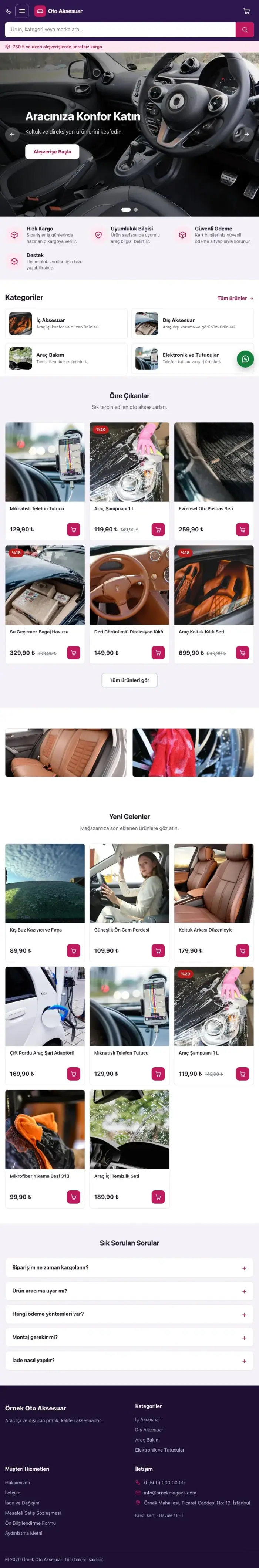 Market Mor Pembe – Oto Aksesuar Mağazası E-ticaret Sitesi tablet görünümü