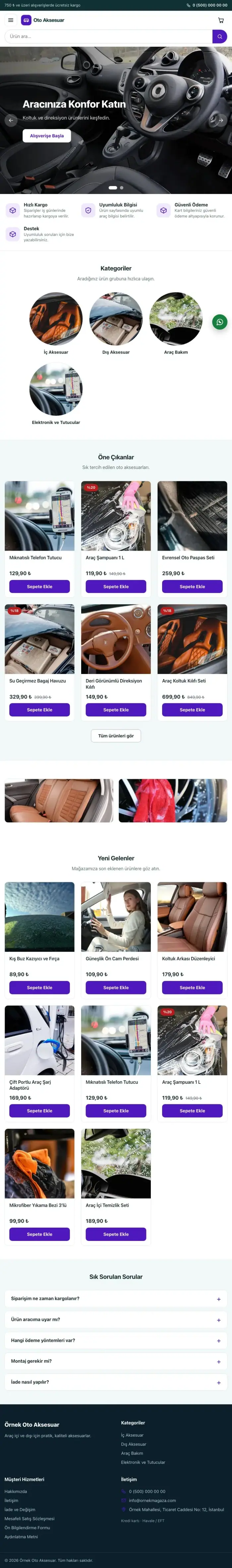 Vitrin Petrol Mor – Oto Aksesuar Mağazası E-ticaret Sitesi tablet görünümü