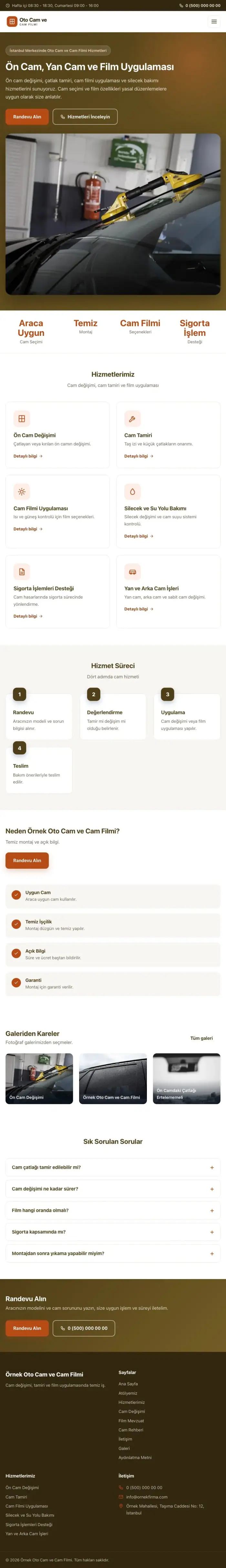 Klasik Kahve Turuncu – Oto Cam ve Cam Filmi Web Sitesi tablet görünümü
