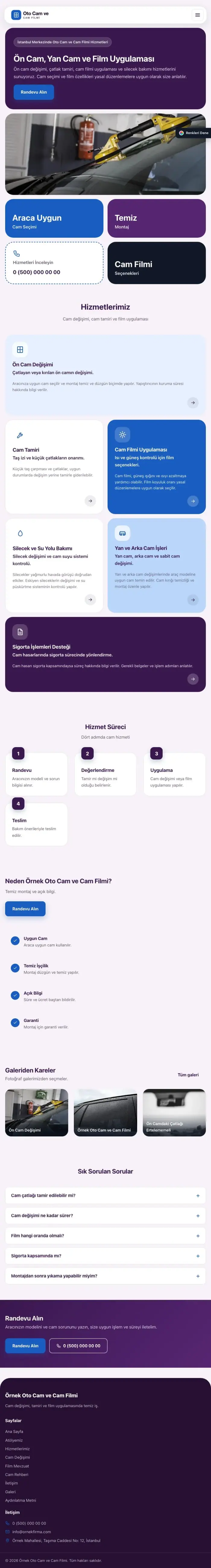 Mozaik Mor Mavi – Oto Cam ve Cam Filmi Web Sitesi tablet görünümü