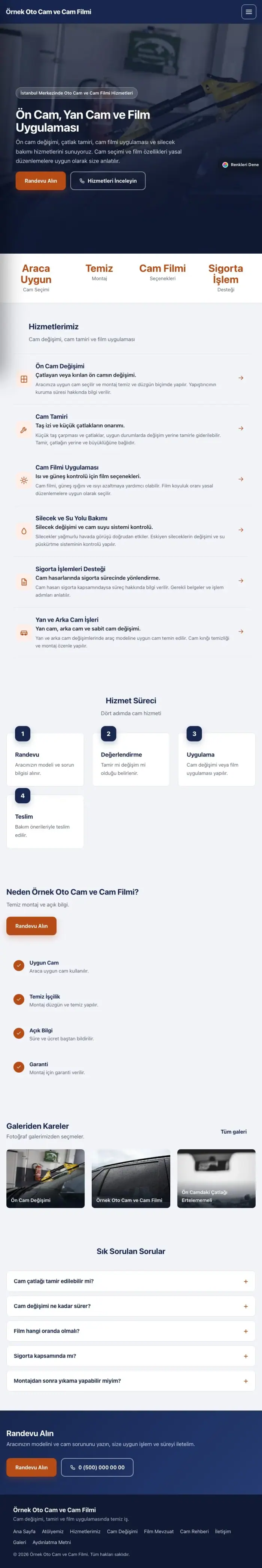 Sol Menü Mavi Turuncu – Oto Cam ve Cam Filmi Web Sitesi tablet görünümü