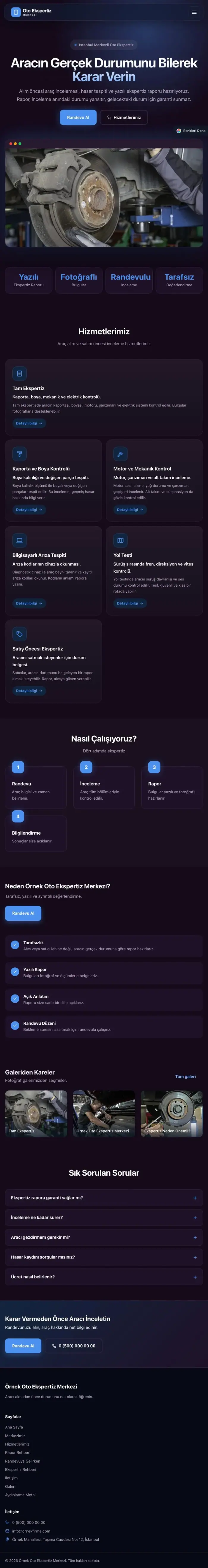Koyu Modern Mor Mavi – Oto Ekspertiz Web Sitesi tablet görünümü