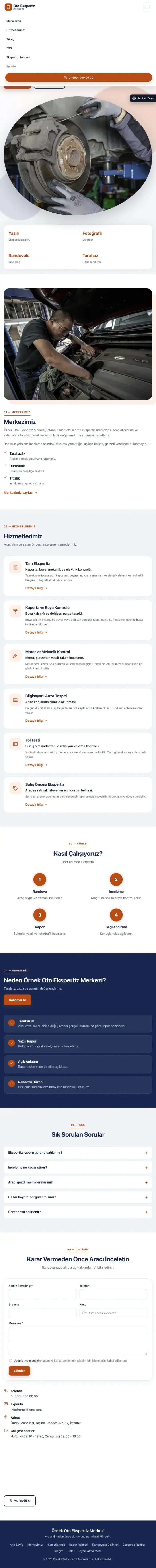 Tek Sayfa Mavi Turuncu – Oto Ekspertiz Web Sitesi tablet görünümü