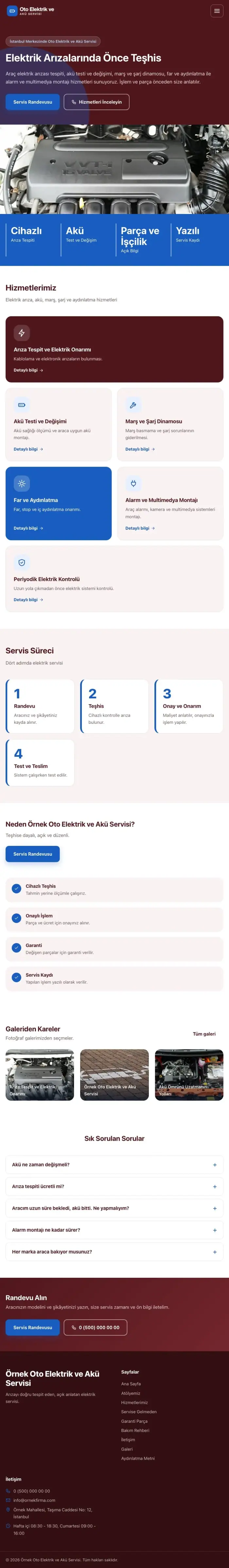 Blok Bordo Mavi – Oto Elektrik ve Akü Servisi Web Sitesi tablet görünümü