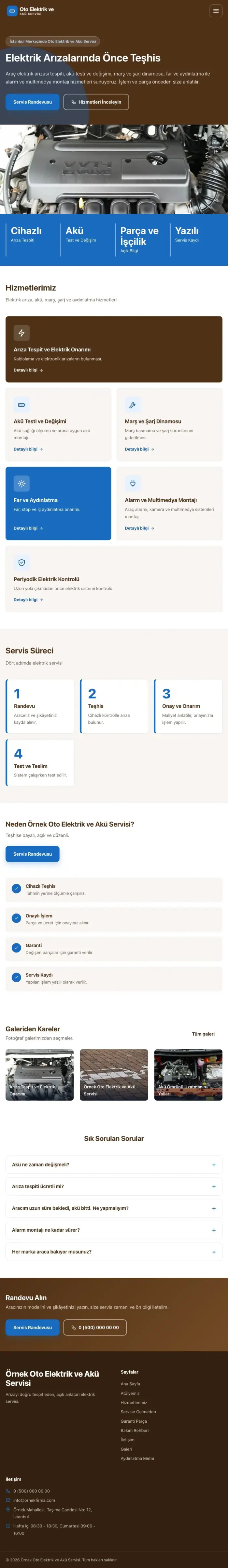 Blok Kahve Mavi – Oto Elektrik ve Akü Servisi Web Sitesi tablet görünümü