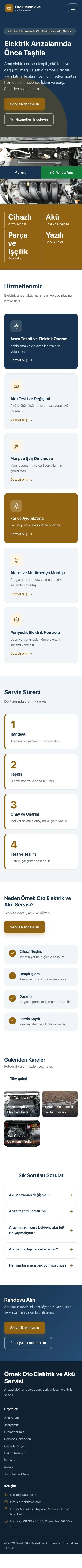 Blok Mavi Turuncu – Oto Elektrik ve Akü Servisi Web Sitesi mobil görünümü