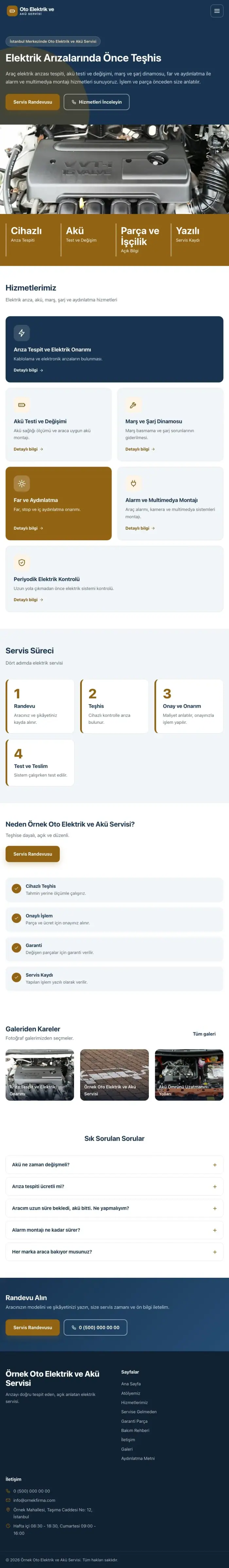Blok Mavi Turuncu – Oto Elektrik ve Akü Servisi Web Sitesi tablet görünümü
