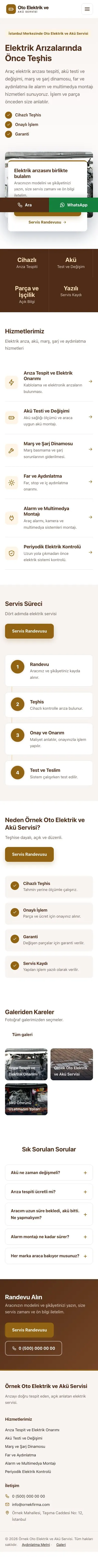 Bölünmüş Kahve Turuncu – Oto Elektrik ve Akü Servisi Web Sitesi mobil görünümü