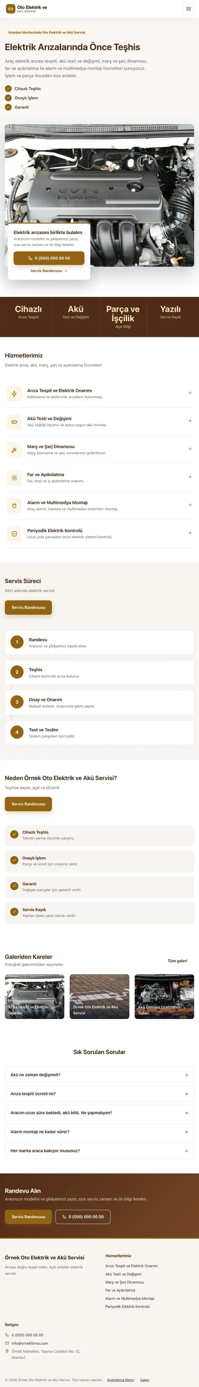 Bölünmüş Kahve Turuncu – Oto Elektrik ve Akü Servisi Web Sitesi tablet görünümü