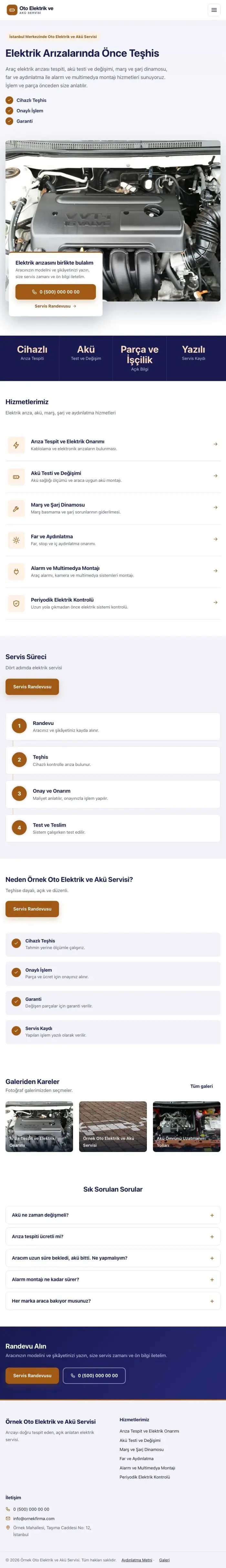 Bölünmüş Lacivert Turuncu – Oto Elektrik ve Akü Servisi Web Sitesi tablet görünümü