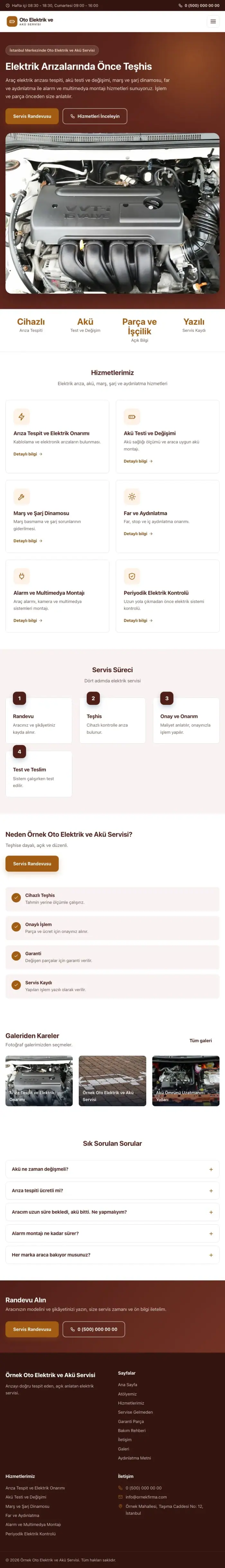 Klasik Bordo Turuncu – Oto Elektrik ve Akü Servisi Web Sitesi tablet görünümü