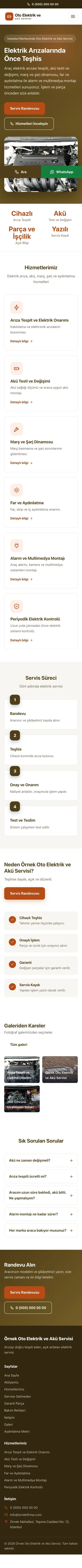 Klasik Kahve Turuncu – Oto Elektrik ve Akü Servisi Web Sitesi mobil görünümü