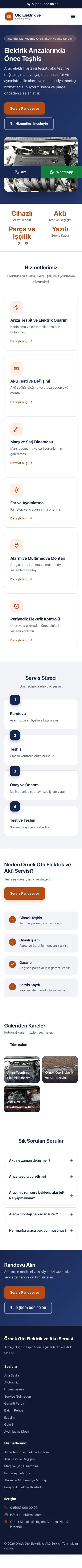Klasik Mavi Turuncu – Oto Elektrik ve Akü Servisi Web Sitesi mobil görünümü
