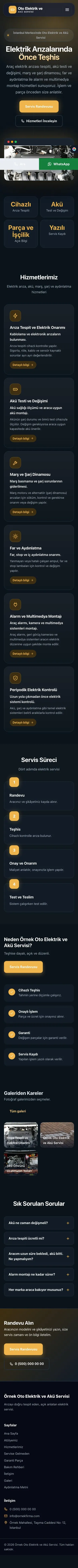 Koyu Modern Mavi Turuncu – Oto Elektrik ve Akü Servisi Web Sitesi mobil görünümü