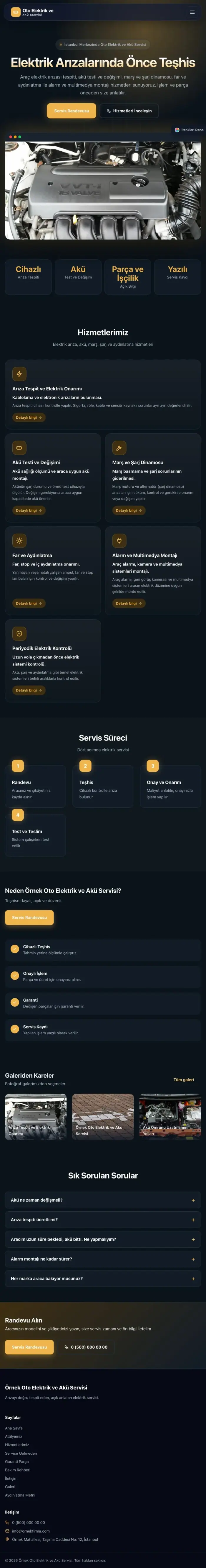 Koyu Modern Mavi Turuncu – Oto Elektrik ve Akü Servisi Web Sitesi tablet görünümü