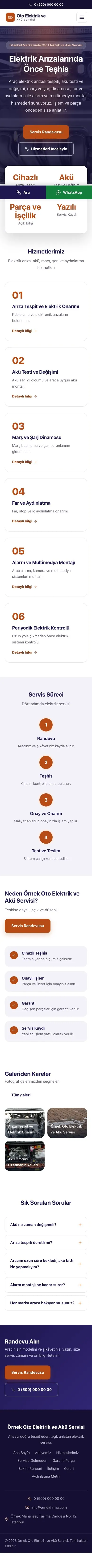 Merkez Lacivert Turuncu – Oto Elektrik ve Akü Servisi Web Sitesi mobil görünümü