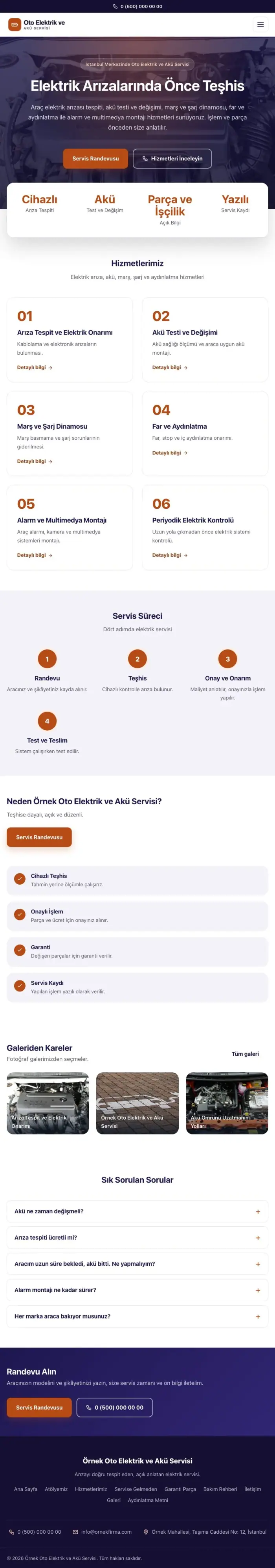 Merkez Lacivert Turuncu – Oto Elektrik ve Akü Servisi Web Sitesi tablet görünümü
